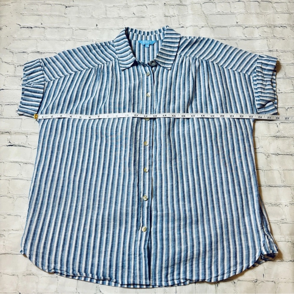 Draper James RSVP Womens Size S Linen Cotton Top Blue Striped Button Down Preppy - Picture 8 of 11